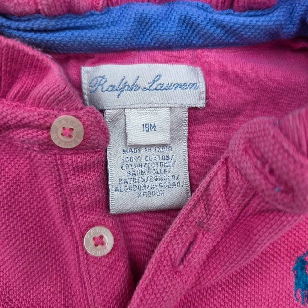 Ralph Lauren Baby Dress 18M Pink Ruffle Short Sleeve Embroidered Pony Preppy